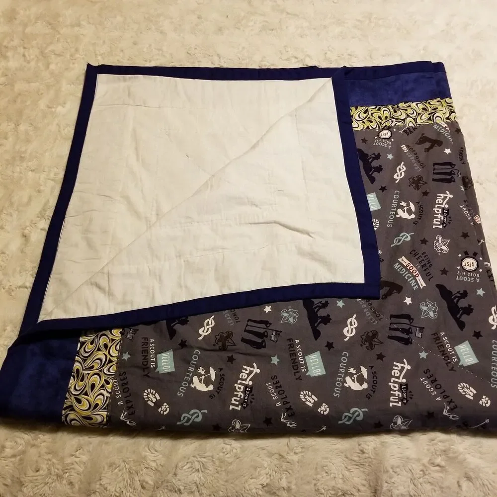 Boy Scouts of America (BSA) Blanket Throw Blue Gray Yellow Handmade Cotton